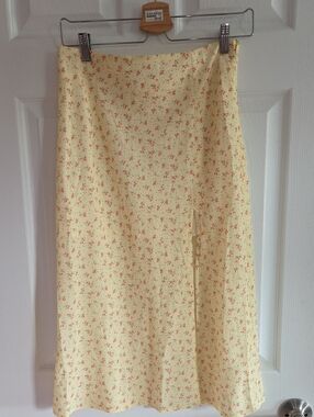 Princess Polly Pale Yellow Midi Skirt with Pink Floral Print